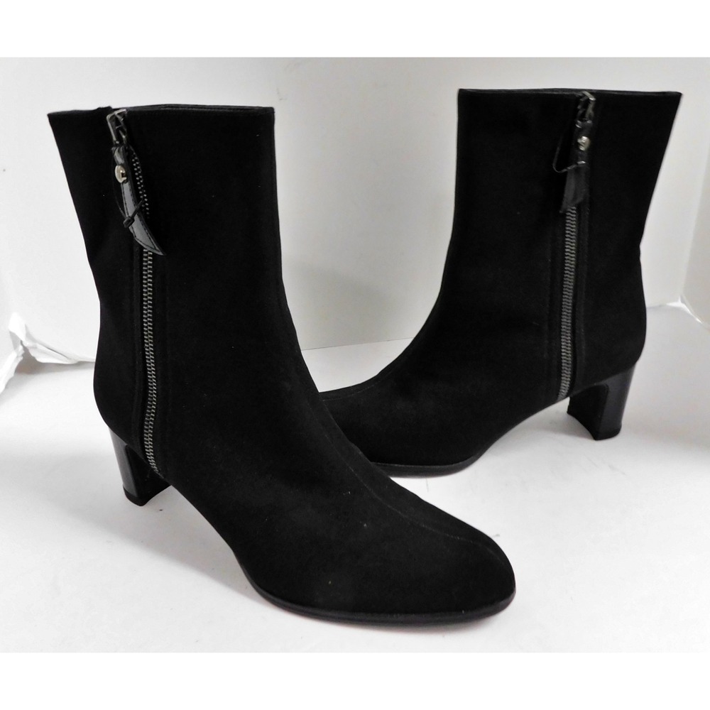 Stuart Weitzman Womens Black Nylon Zip Ankle Heel Boots sz 6.5 M